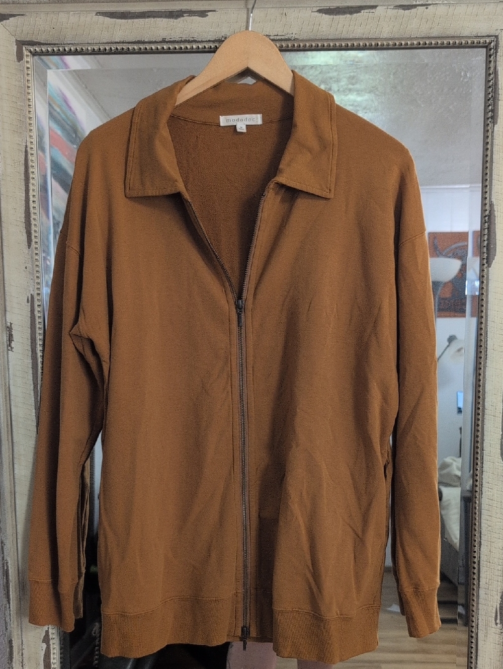 Mododoc Womens's Egg Yolk Colored Zip-Up Sweater Jacket